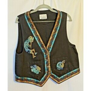 Vintage Rare Carol Wilcher Originals Jean Vest Size XL Hand Painted Signed